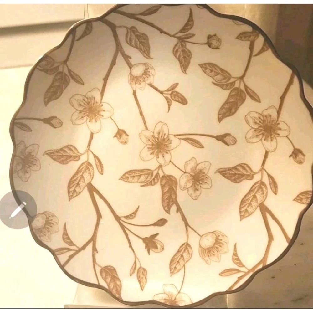 Sunday Morning Ceramics Appetizer Plate In Taupe And Ivory  Floral Print 6"
